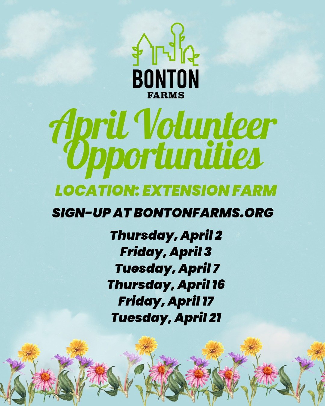🌱 April 2026 Volunteer Portal is NOW OPEN! 🌱 Join us at Bonton Farms &ndash; Extension Farm📍12400 Ravenview Rd, Dallas, TX 75253 📱Sign up on our website bontonfarms.org - link in our bio 

What to Bring:
&bull; Hat &amp; sunscreen
&bull; Reusable