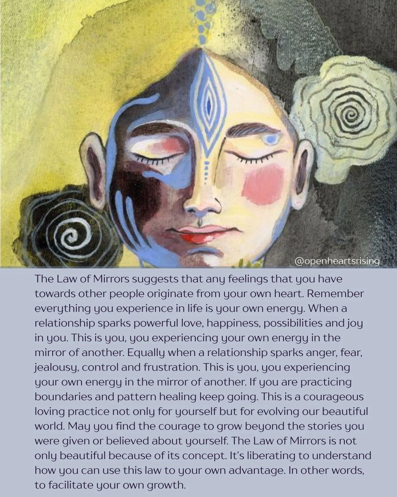 The world is a mirror, reflecting your inner state. ✨ 

* External experiences are a reflection of your internal reality.
* Everything you perceive in others is a projection of something within yourself.
* Your outer reality is a manifestation of you