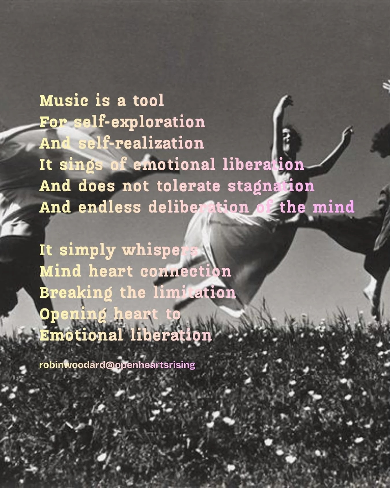 I&nbsp;am now working with clients through a specific modality I&rsquo;ve developed called&nbsp;Soundtrack of the Soul. To learn more see the link my bio.
.
This work is for the Conscious Creators: the visionaries, catalysts, mystics, dreamers, chang