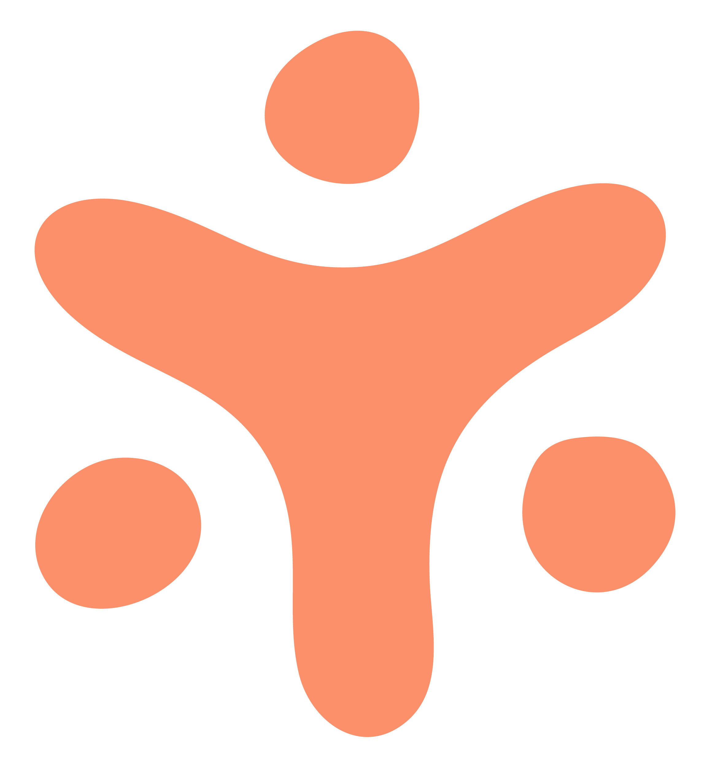 Abstract graphic with three large pinkish-orange rounded shapes and one smaller circle, arranged in a symmetrical pattern.