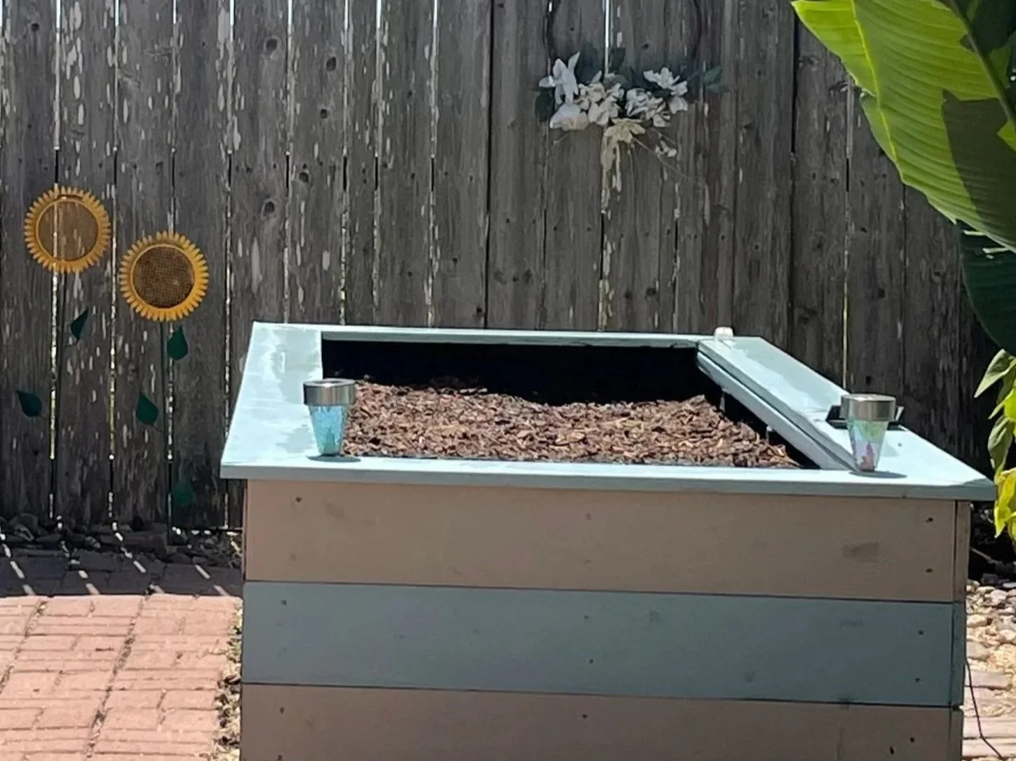 Raised Planter Bed with white and blue stripes