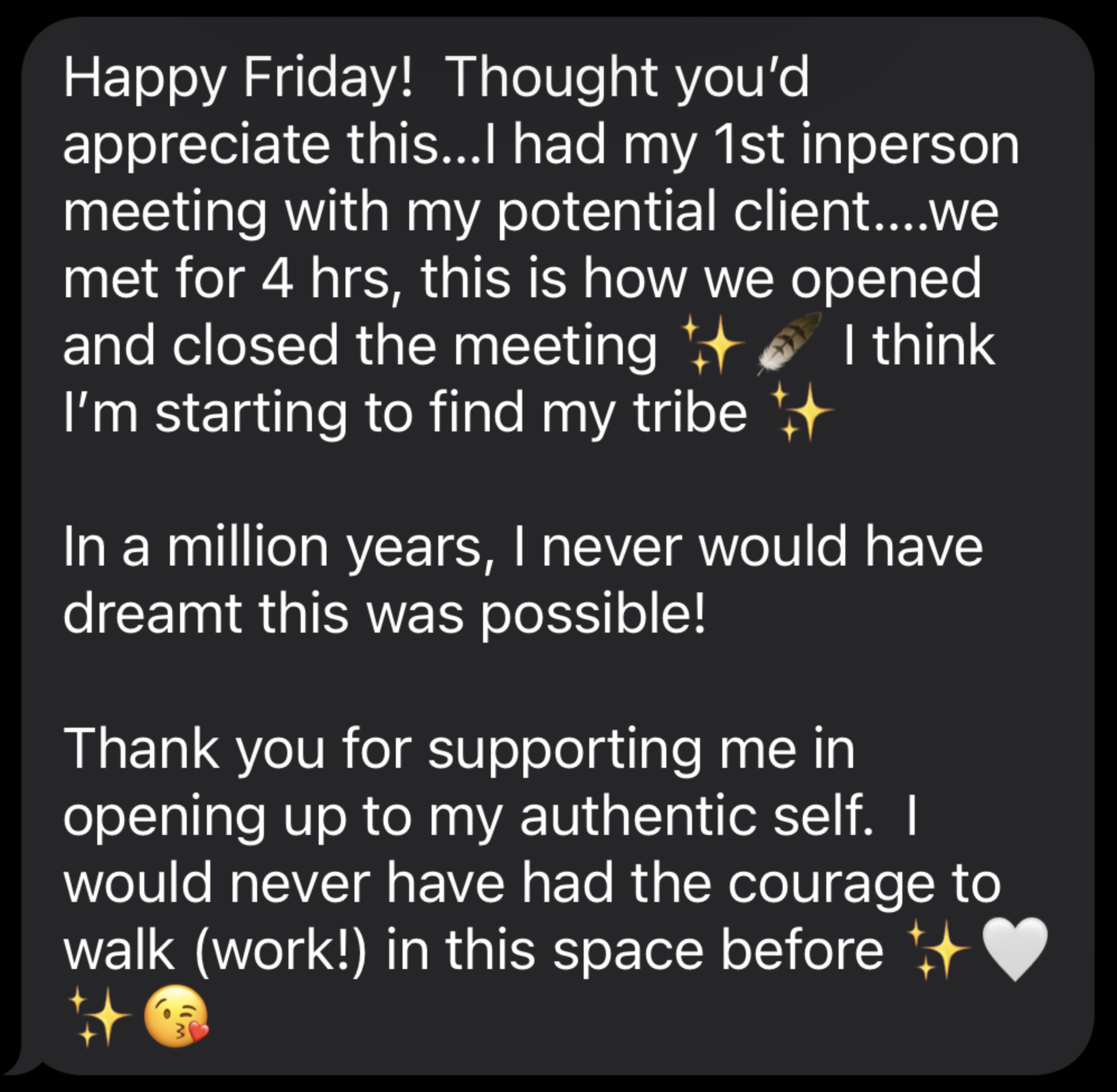 A glowing testimonial from one of Natalie's students.