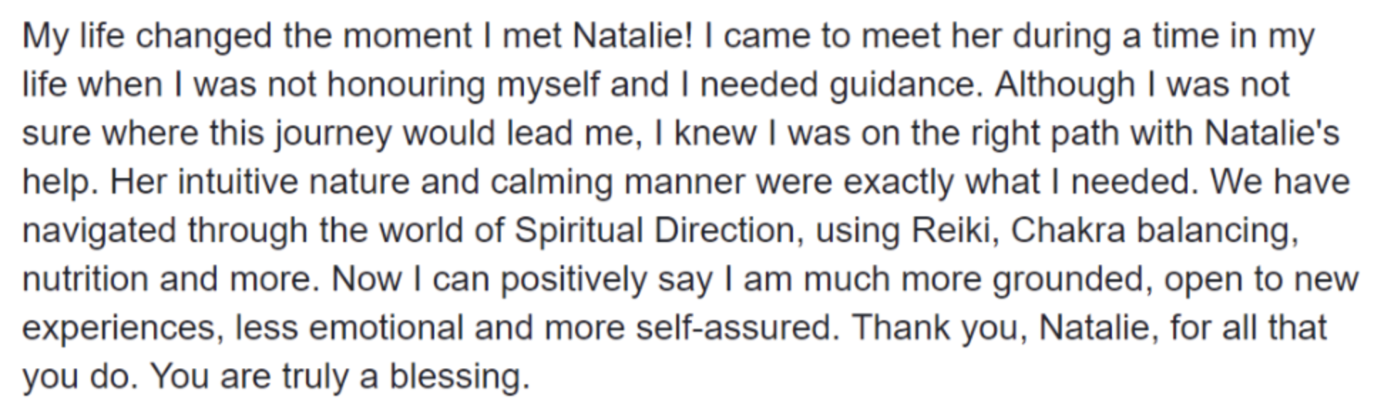 A glowing testimonial from one of Natalie's students.