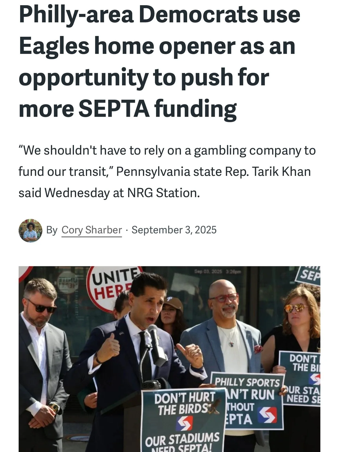 &ldquo;We shouldn&rsquo;t have to rely on a gambling company to fund our transit,&rdquo; Khan said. &ldquo;That should be the job of our legislature, and we&rsquo;ve done the hard work in the House. And we think that SEPTA should be funded not just f