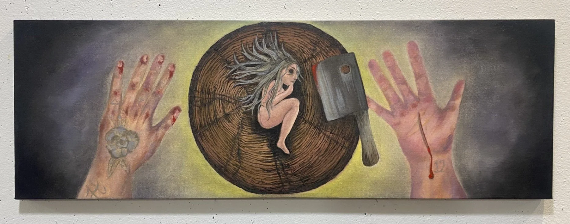 Katelynn K. M. Budzyn, Inebriated Soul, 2025, oil paint on stretched canvas, 12" x 36".   