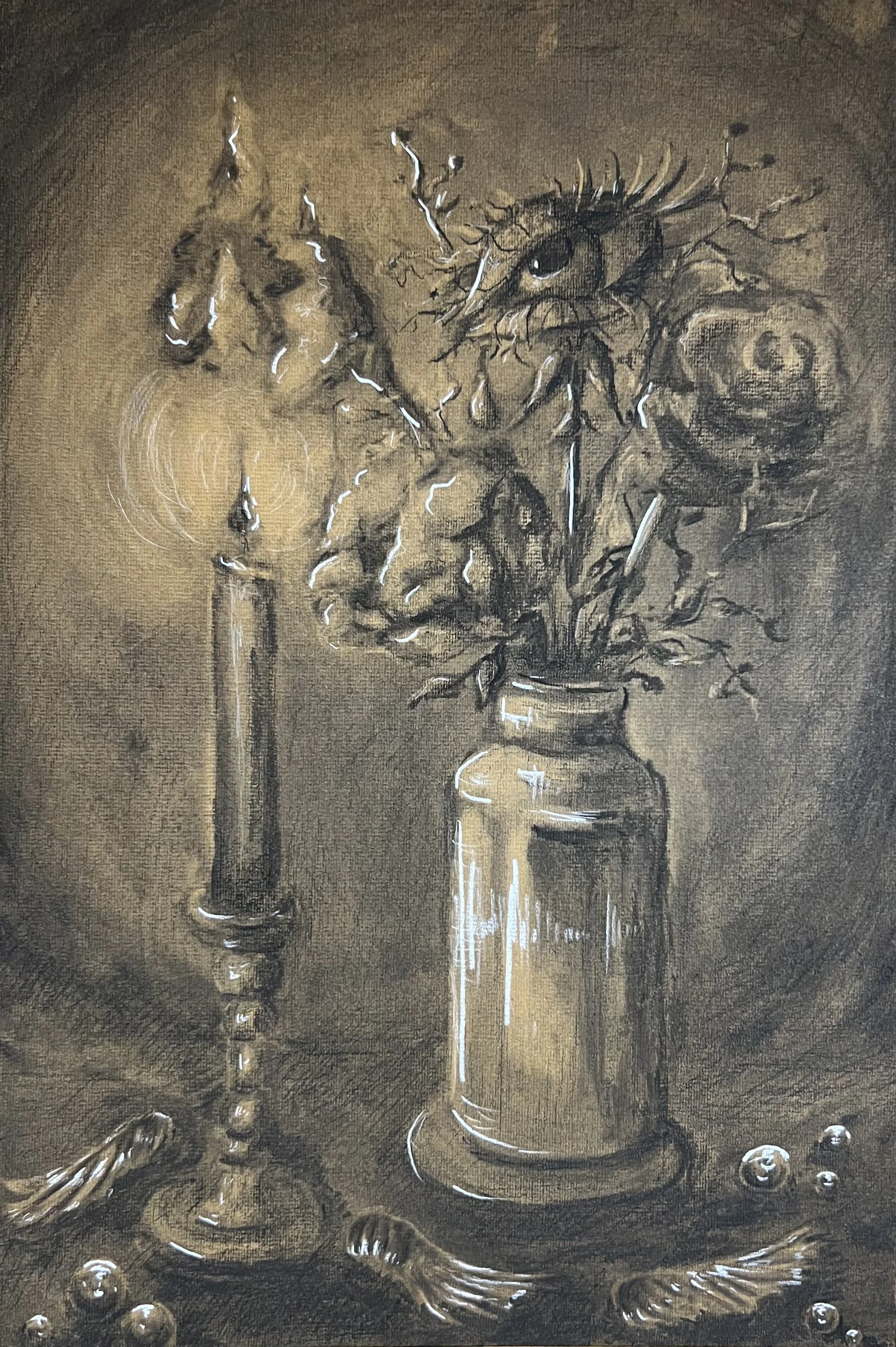 Katelynn K. M. Budzyn, He Brings Me Dove Wings, 2025, charcoal, conté on Fabriano paper, 19" x 13".