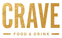 Gold-colored text reading 'CRAVE FOOD & DRINK' with a horizontal line underneath.