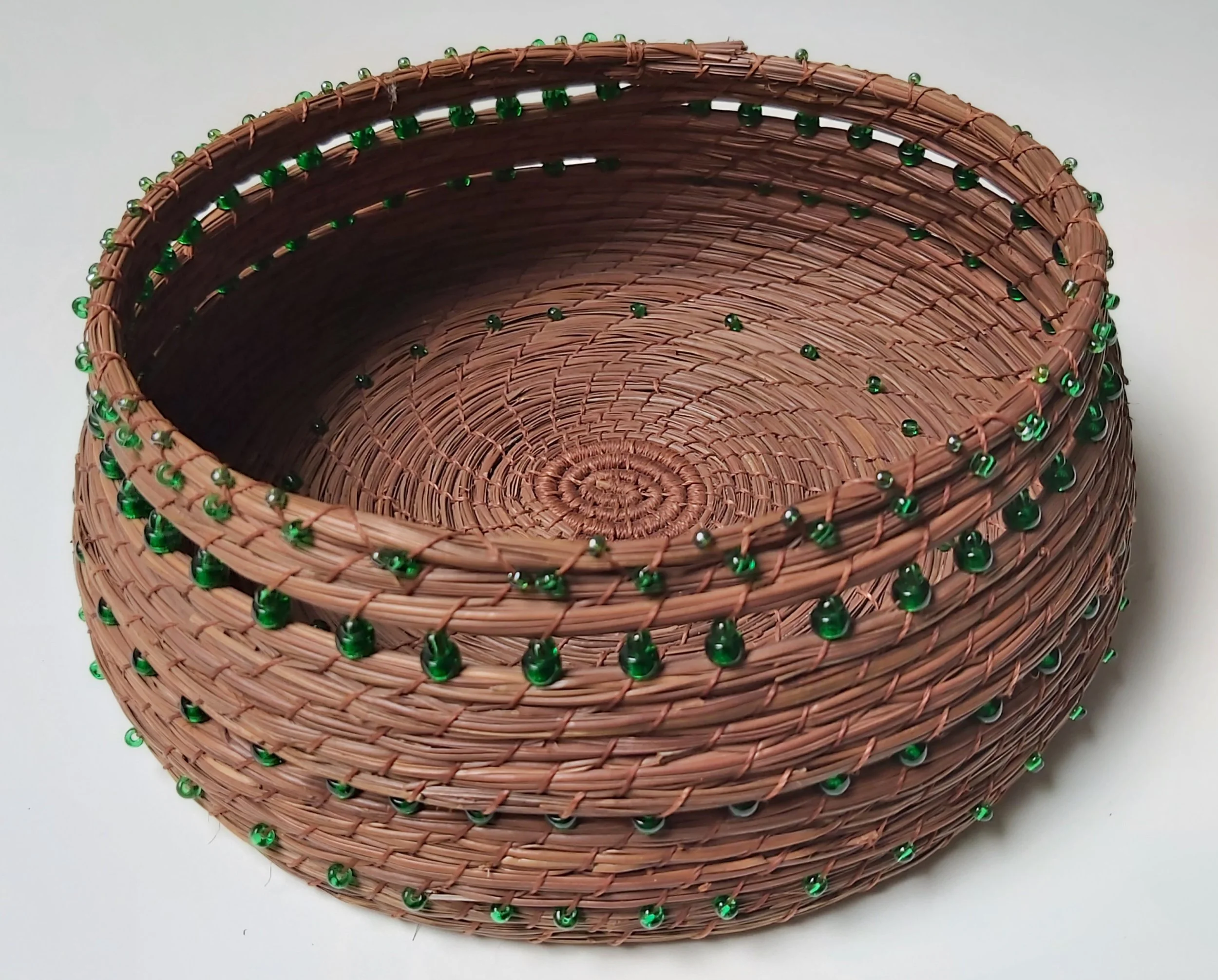 Green beads inside and out.