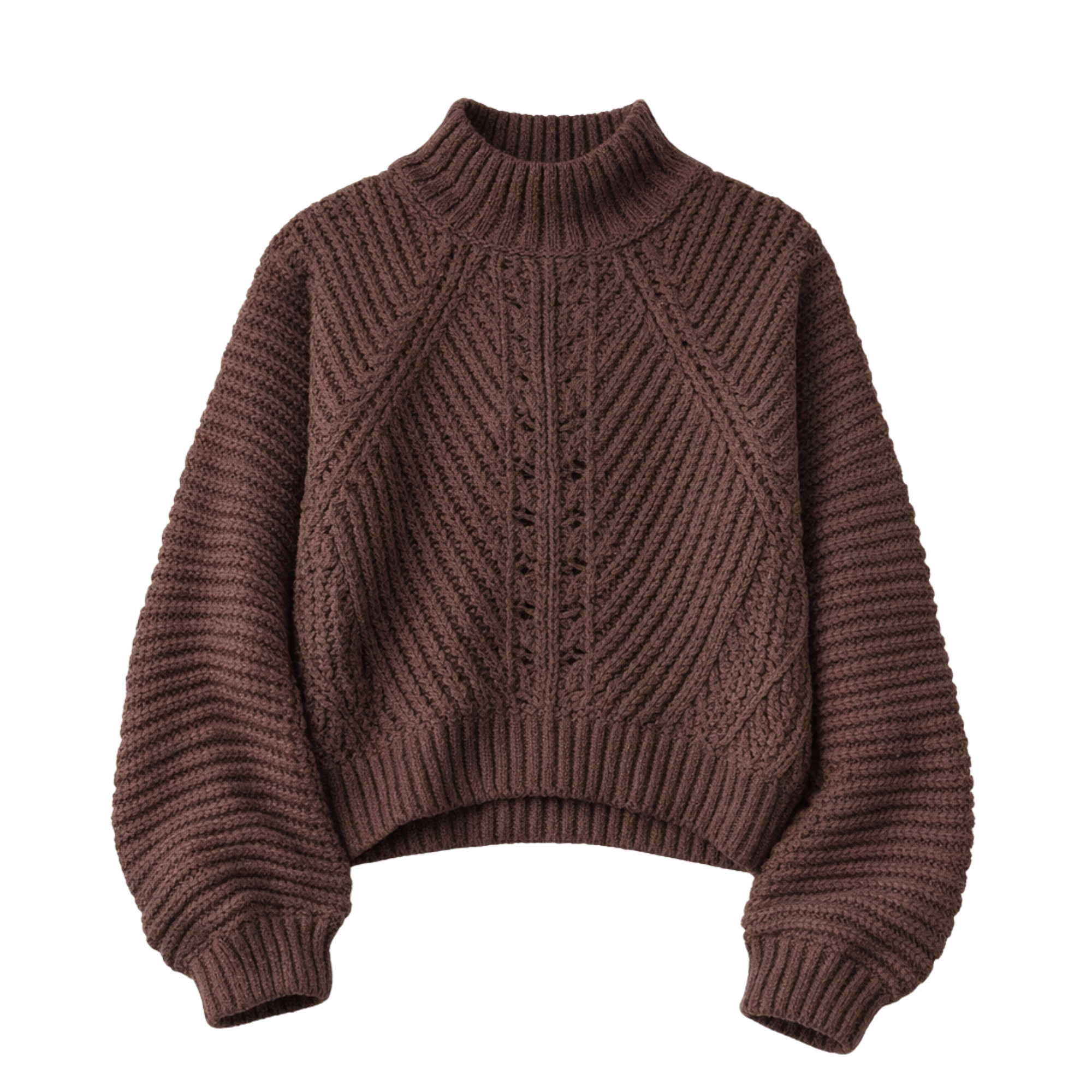 Brown Knit Mock Neck Sweater