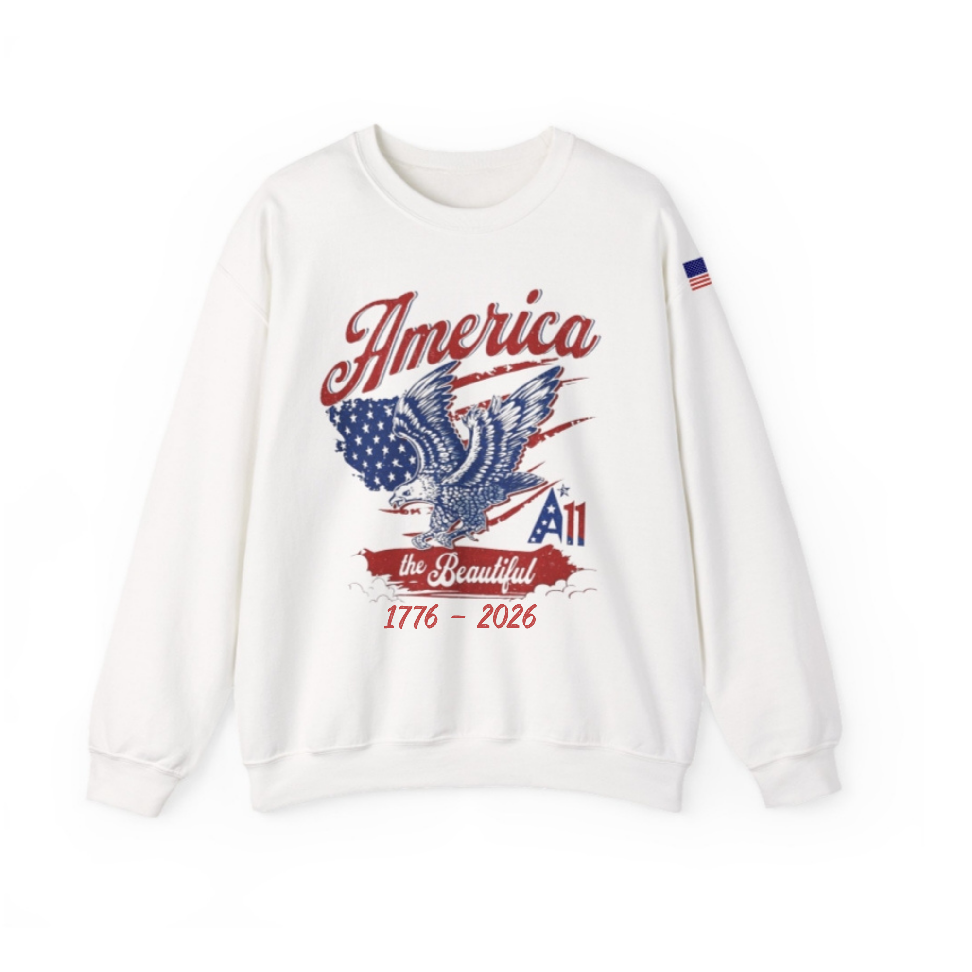 A11 Veterans "America the Beautiful" Patriotic Eagle Crewneck Sweatshirt with Date