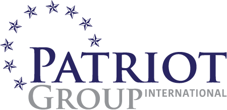 Logo for Patriot Group International with a circle of stars and text.