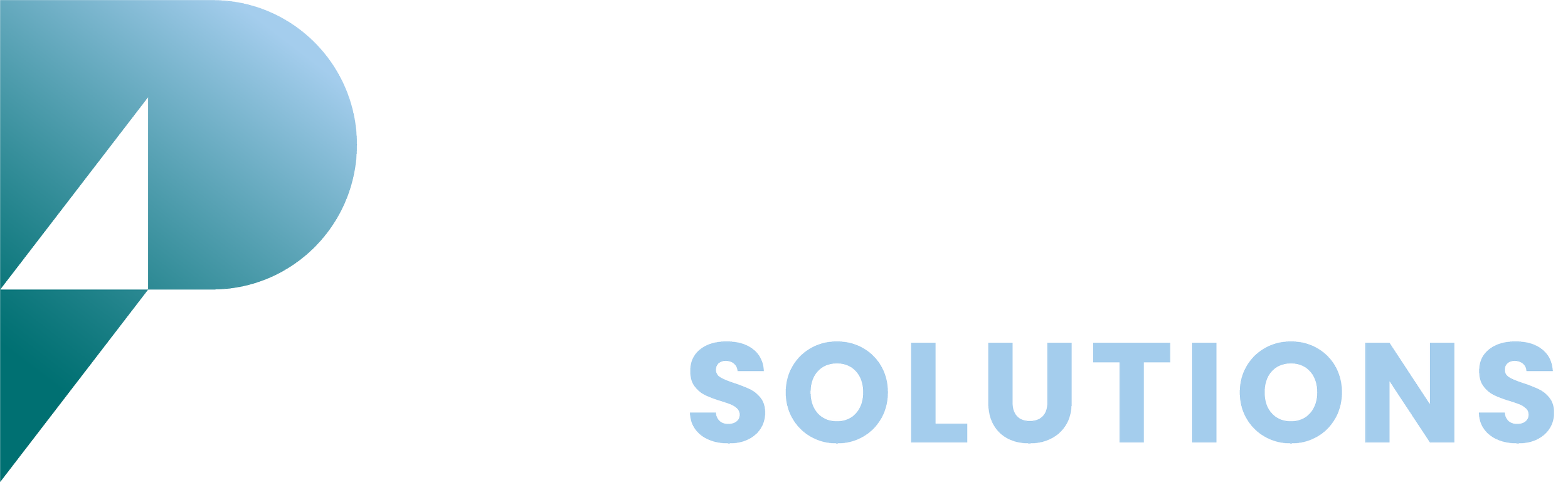 Partial view of a graphic with the word 'SOLUTIONS' in large, blue letters and a stylized circular design in shades of blue and teal on the left side.