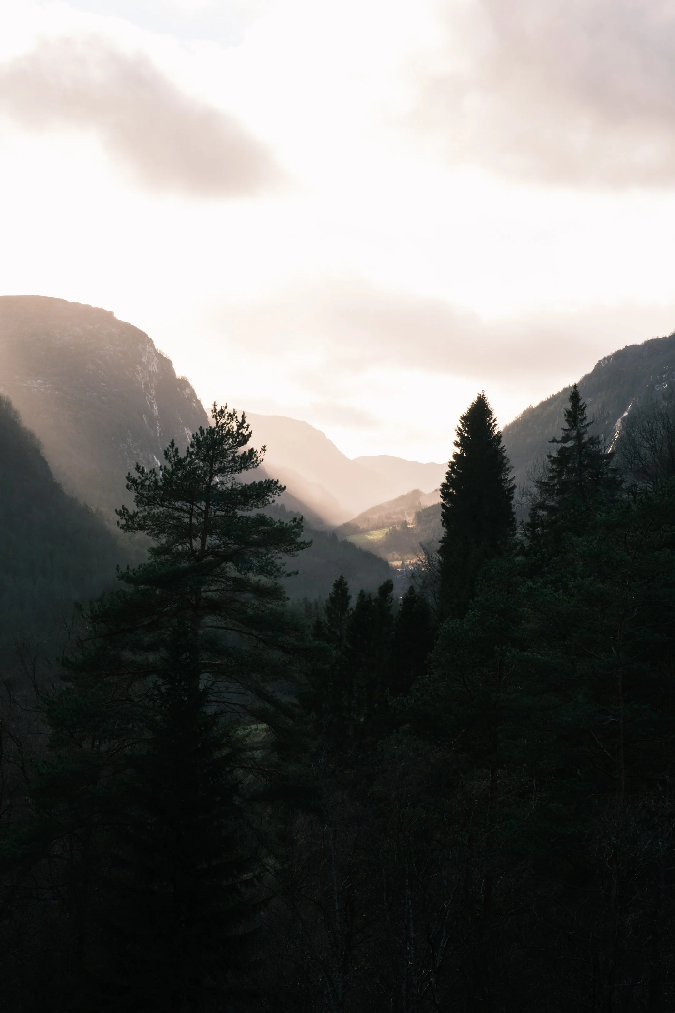 Light shining through the mountain layers