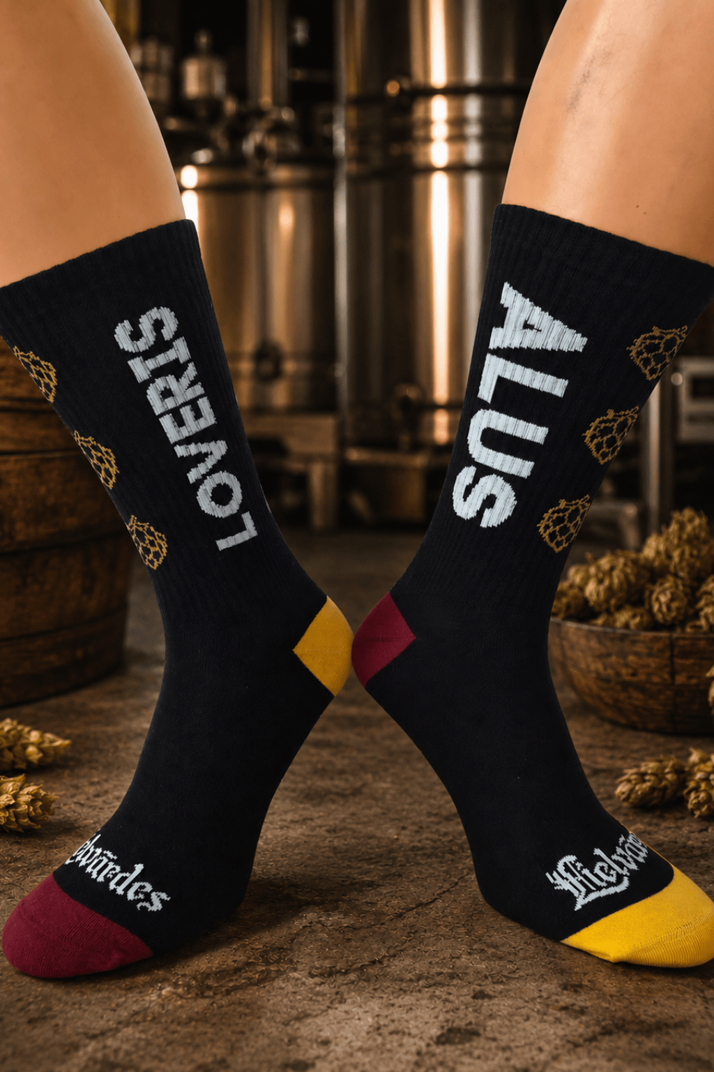 Black socks with Lielvardes beer logo and branding