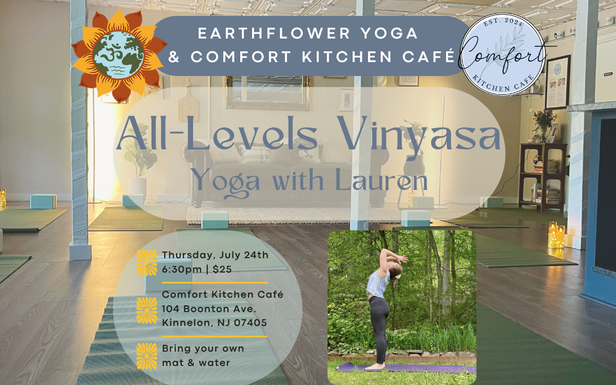 60 Min All Levels Vinyasa Class at Comfort Kitchen Cafe - Kinnelon, NJ