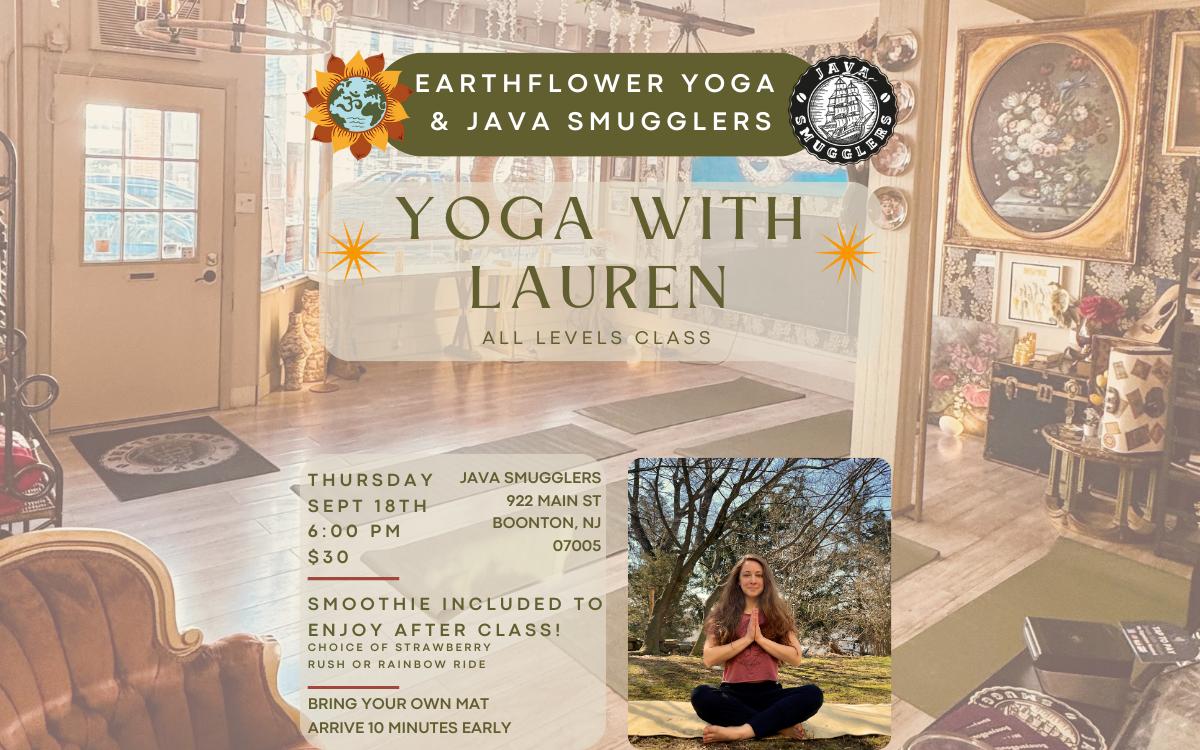 60 Min All Levels Yoga Class at Java Smugglers -Boonton, NJ