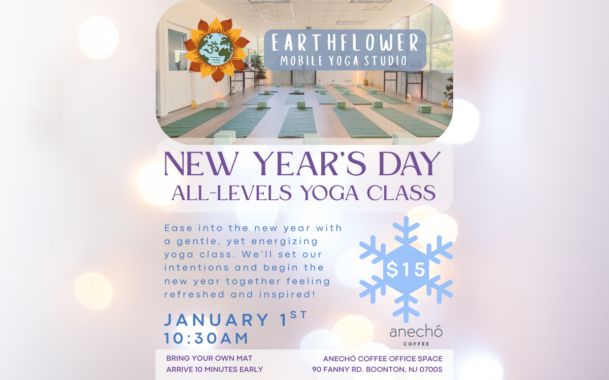 1/1 New Year’s Day 60-Min Yoga Class at Anecho Coffee Office Space -Boonton, NJ