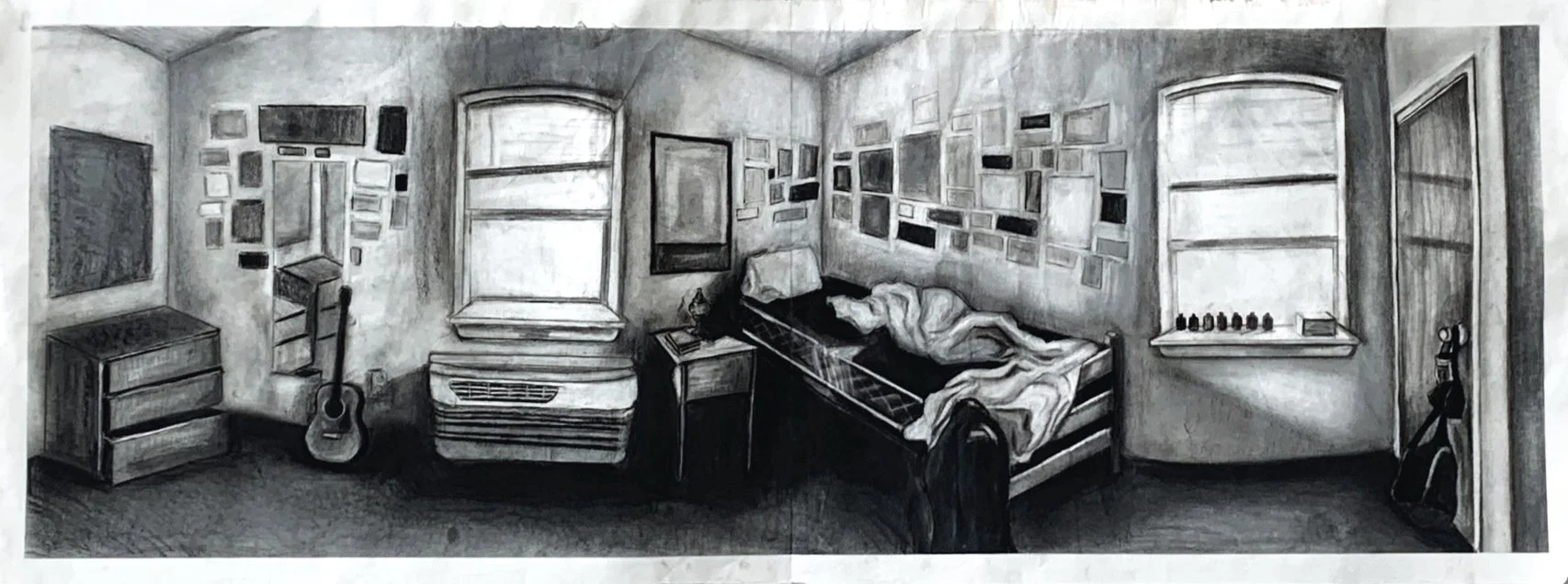 This Must Be the Place, 2025
charcoal on paper
18 x 48 in.

