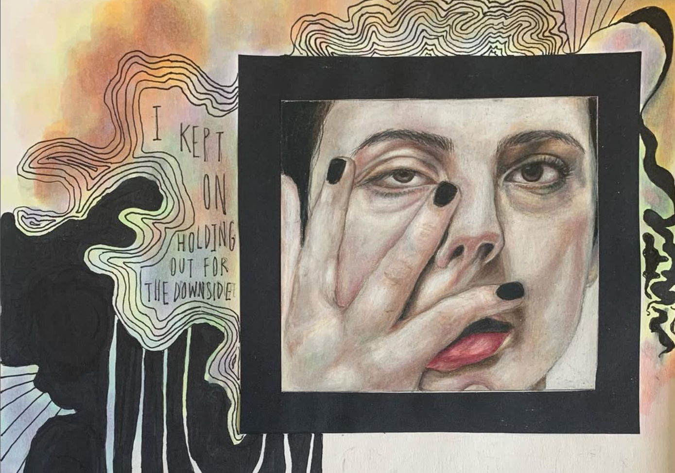 Holding Out, 2024
color pencil, marker, and collage on paper
6 x 9 in.