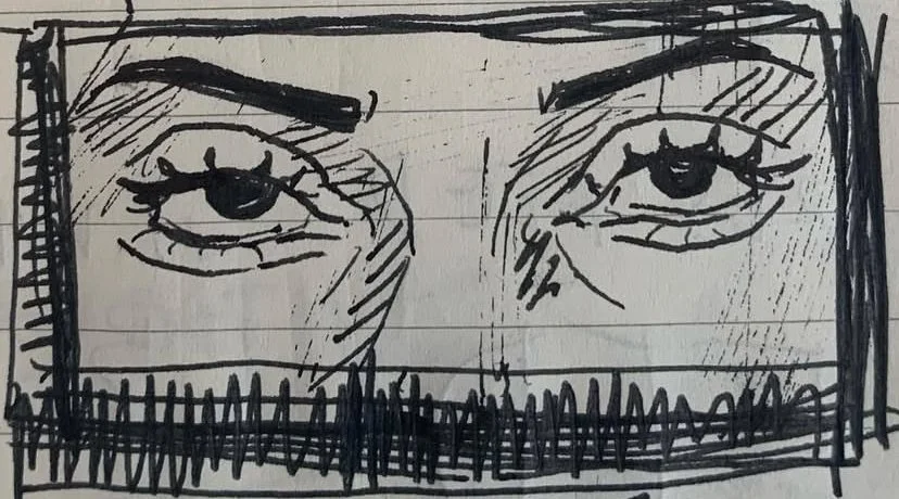 I am the makeup on your eyes, 2023
pen on lined paper
3 x 5 in.