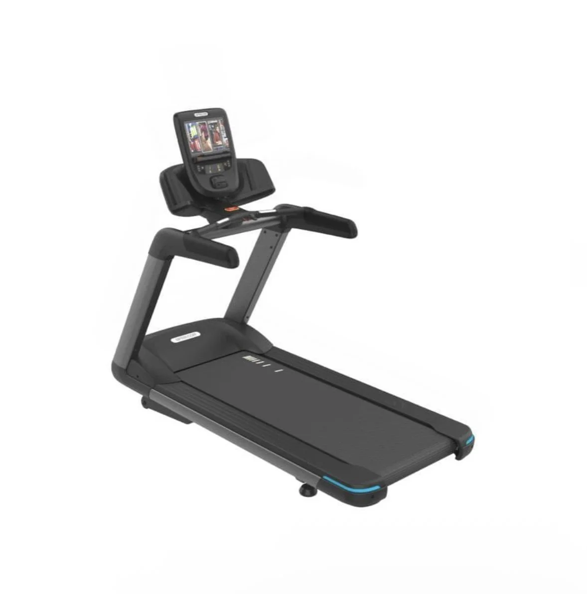 Electric treadmill with digital display and handrails for exercise.