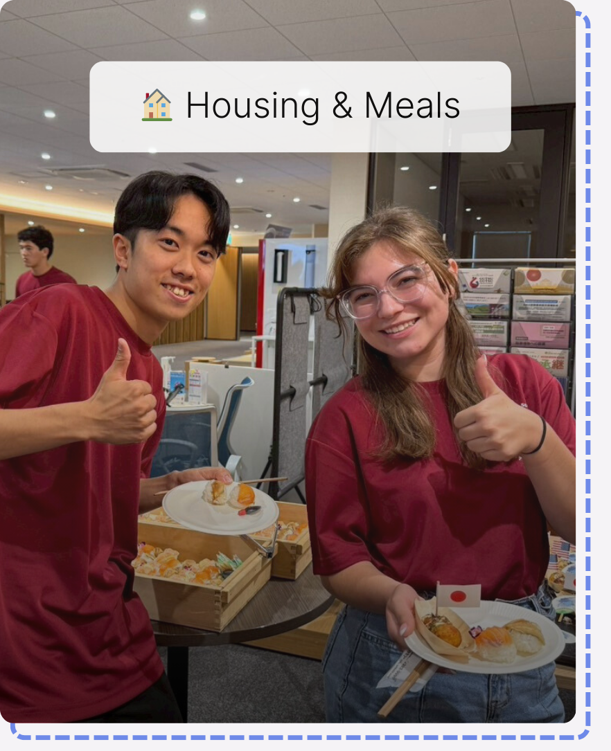 JASC delegates enjoy local Japanese street food together, illustrating the immersive housing and meal experience provided during the Japan-America Student Conference.