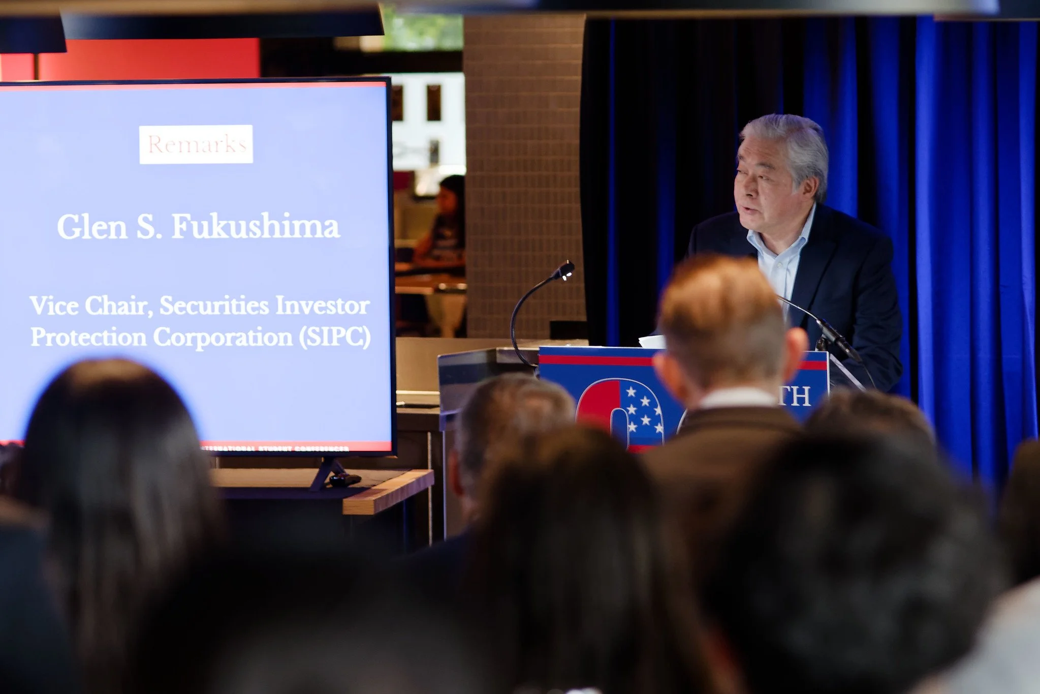 Glen S. Fukushima speaks at an ISC event, representing the Glen S. and Sakie T. Fukushima JASC Alumni Fellowship Fund, which supports future delegates.