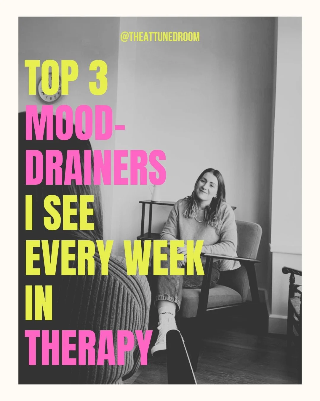 Top 3 reasons I hear each week as a therapist why people feel their mood is drained! #therapy #mentalhealth #therapytalk #bournville #southbirmingham #uniofbham #sellyoak #birmingham