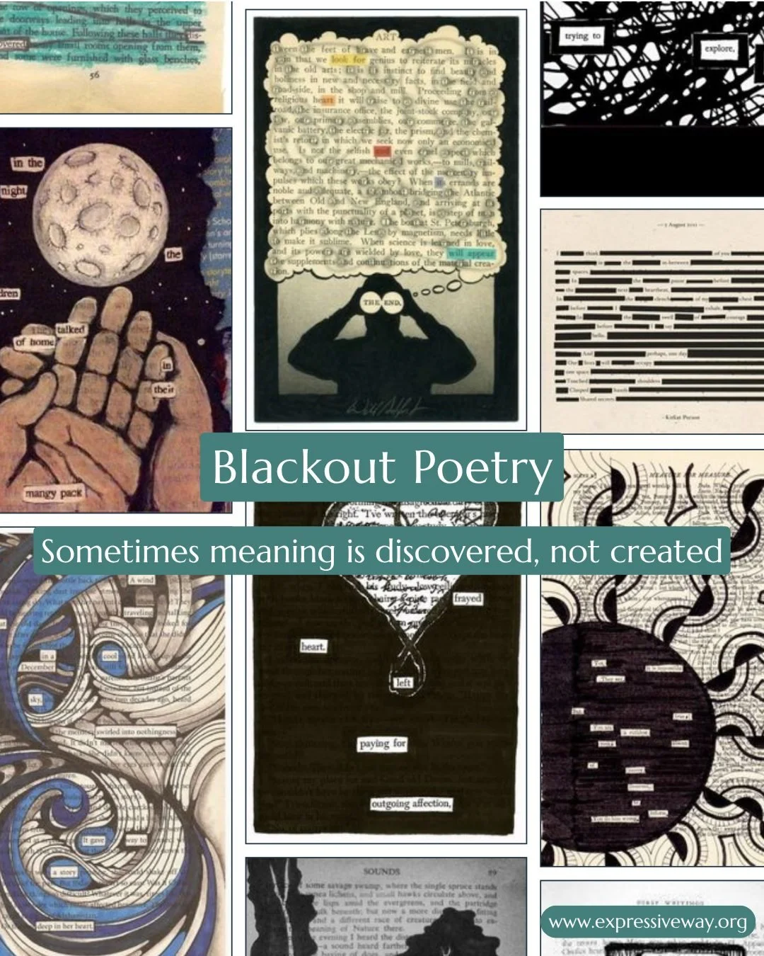 Blackout poetry is a way of finding meaning within what already exists.

You start with a page of text
and remove what isn&rsquo;t needed
until something new emerges.

It&rsquo;s not about writing.
It&rsquo;s about noticing.

This can be used to:
&bu
