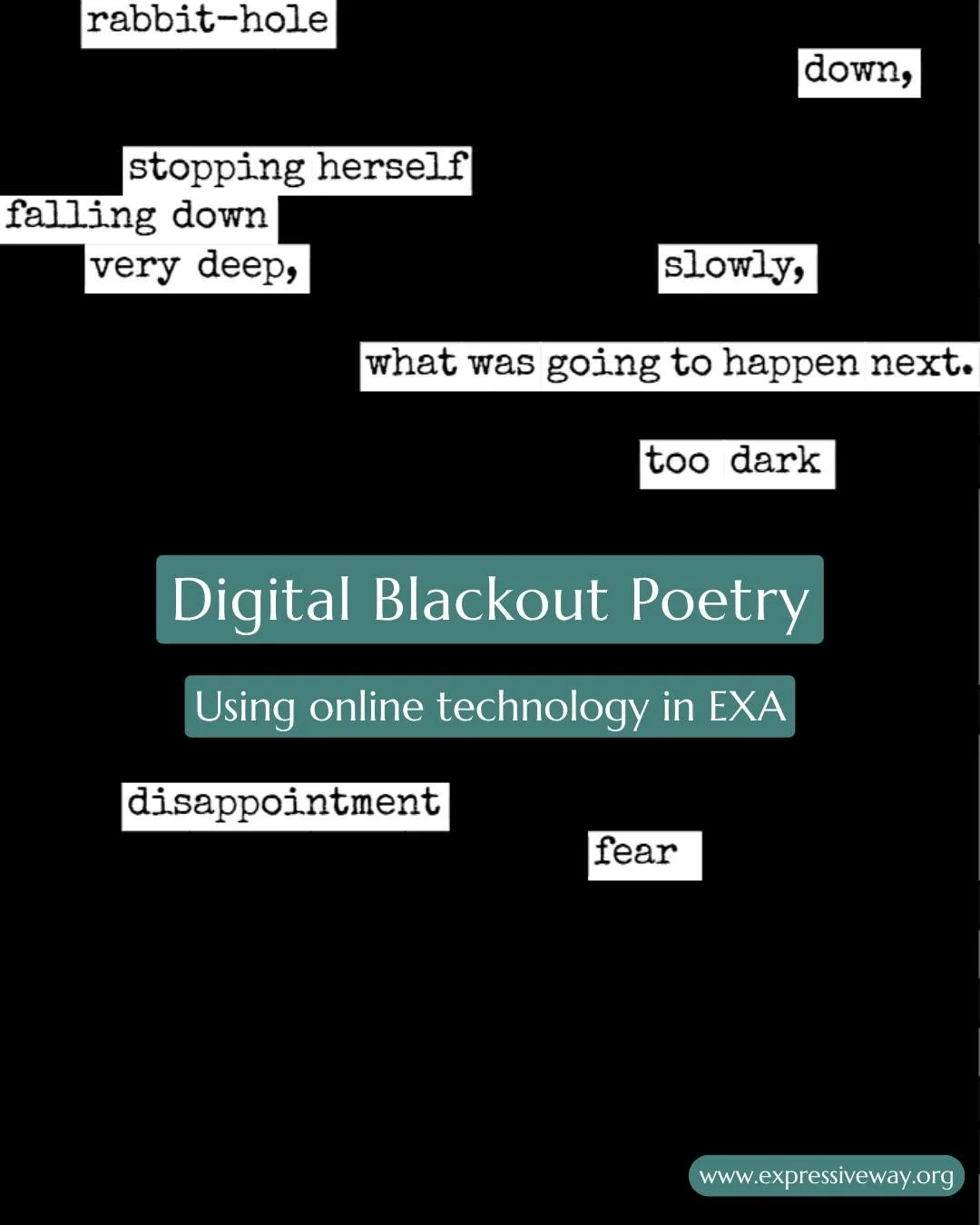 Did you know you can also create blackout poetry digitally?

There are online tools and apps that let you select and hide text directly on a screen.

This can make the process:
&bull; more accessible
&bull; less messy
&bull; easy to save and revisit
