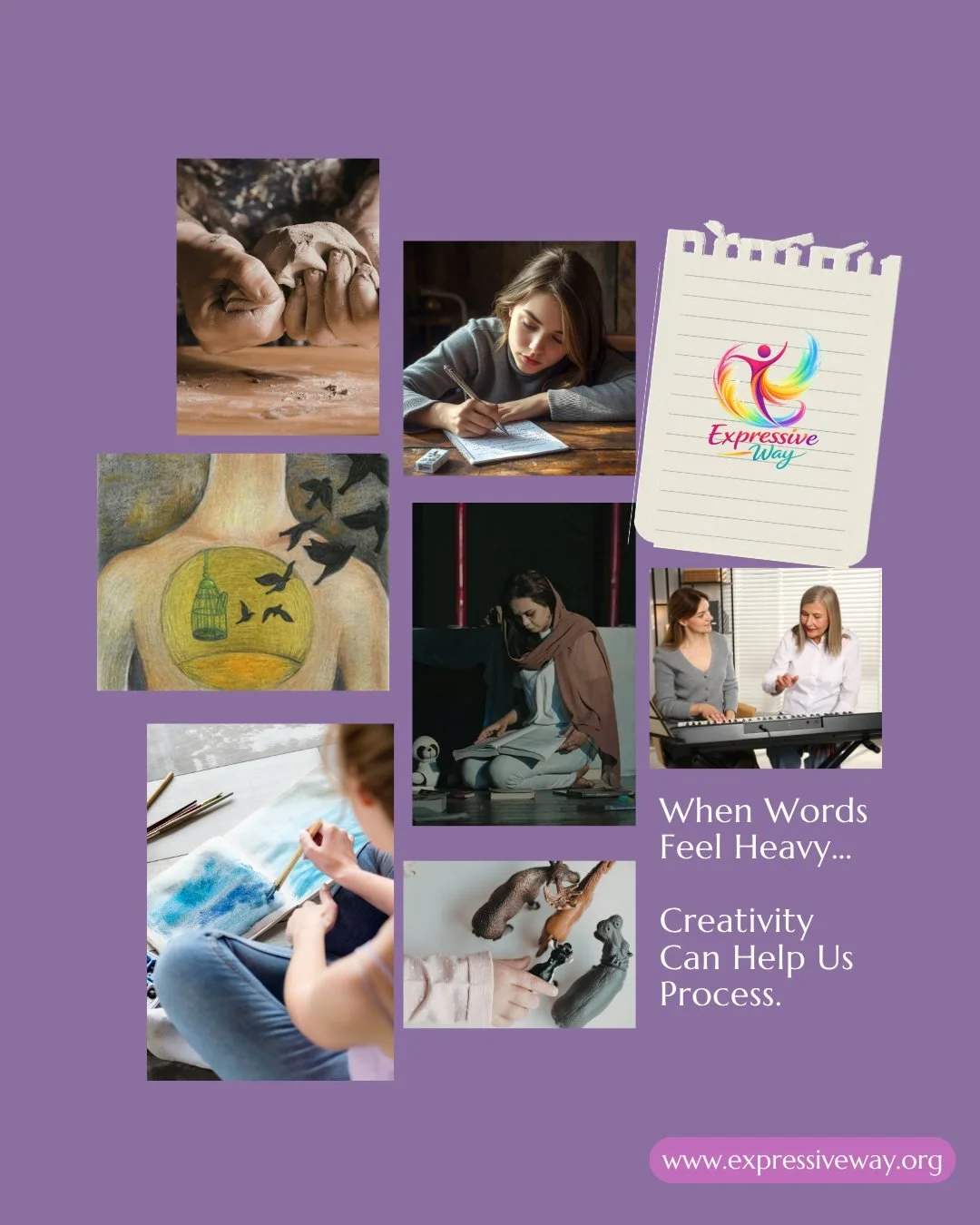 What modality helps you express yourself when words aren't enough? 

When words feel heavy, creativity can offer another path.

Sometimes a feeling is easier to express through an image, a movement, a sound, a story, or a poem than through conversati