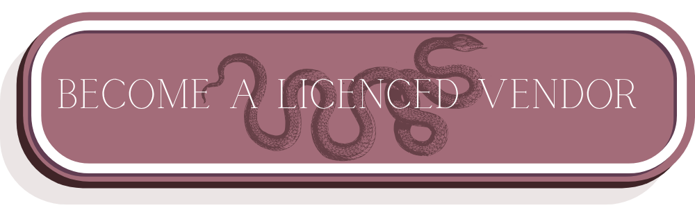 A promotional sign with a snake coiled around the number 05, stating "Become a licensed vendor".