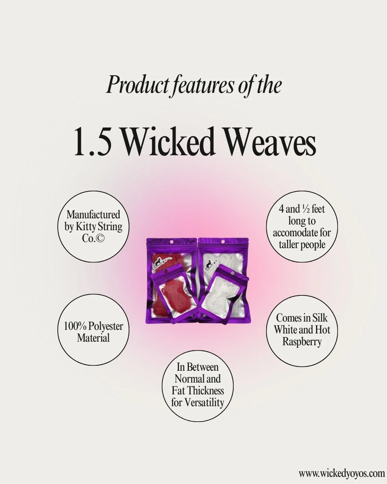 Wicked weaves is our flagship model of yoyo string capable of holding tension and has the perfect amount of whippiness for competitive play! Purchase some yourself using the link in our bio!