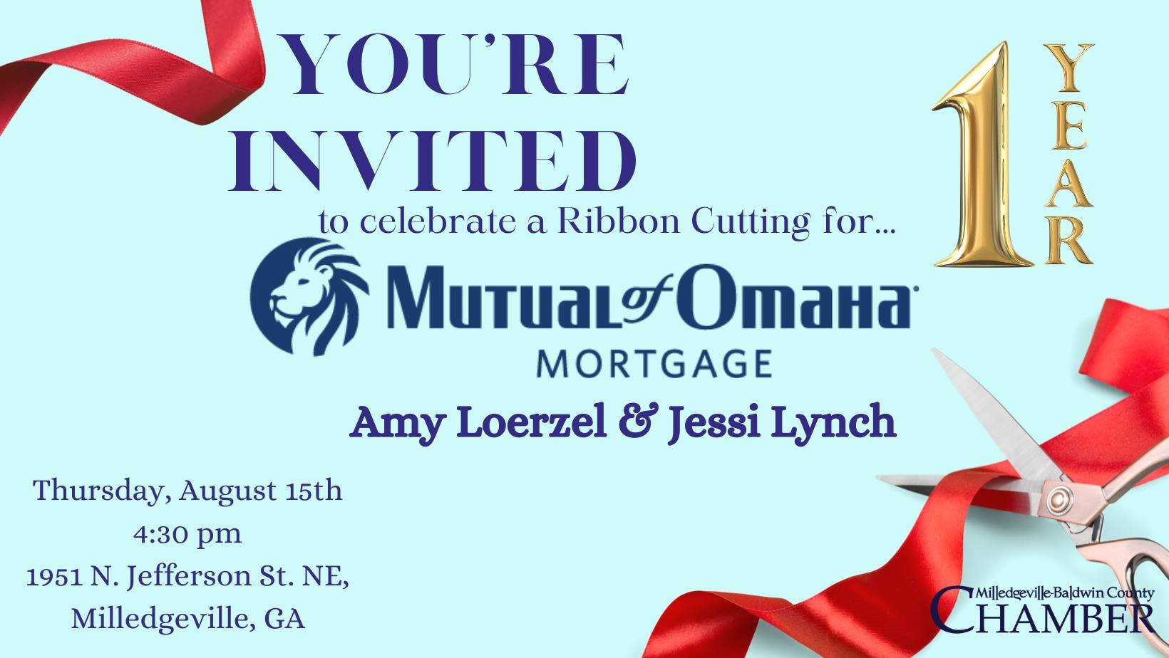 Amy Loerzel and Jessi Lynch with Mutual of Omaha Ribbon Cutting // Milledgeville-Baldwin County Chamber of Commerce