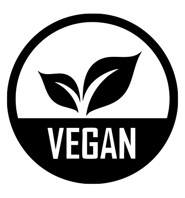 Simbolo vegan con foglie e parola 'VEGAN' sotto