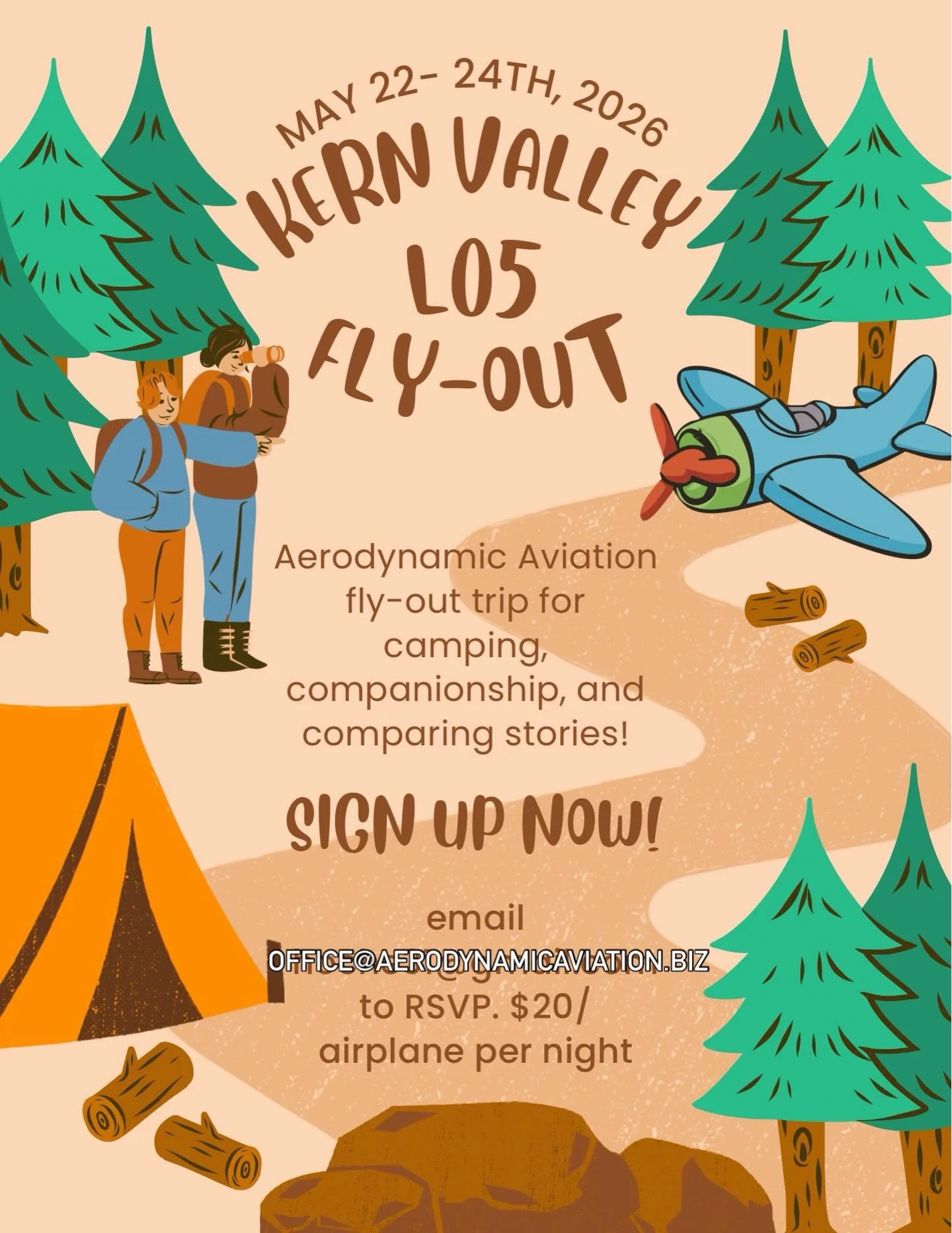 Hello all!

We have planned a fun weekend of adventure in the Sequoia National Forest! There is an option to fly out on Friday May 22nd or Saturday May 23rd, with the general plan to fly back on May 24th. Camping is $20/night per aircraft. There is a