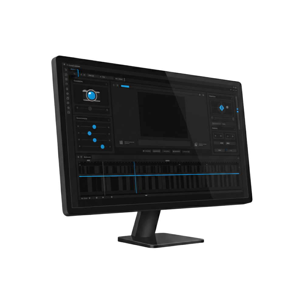 Computer monitor displaying video editing software with timeline and adjustment controls.