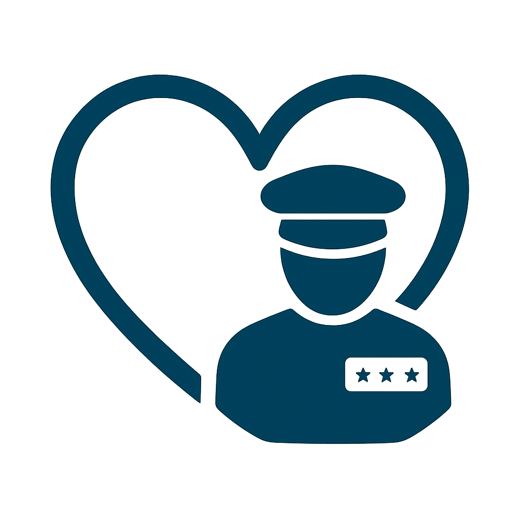 Icon of a police officer with a heart outline in the background.