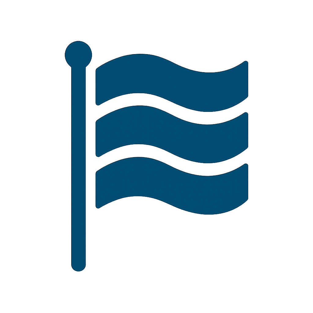 Icon of a flag on a pole with three wavy stripes.
