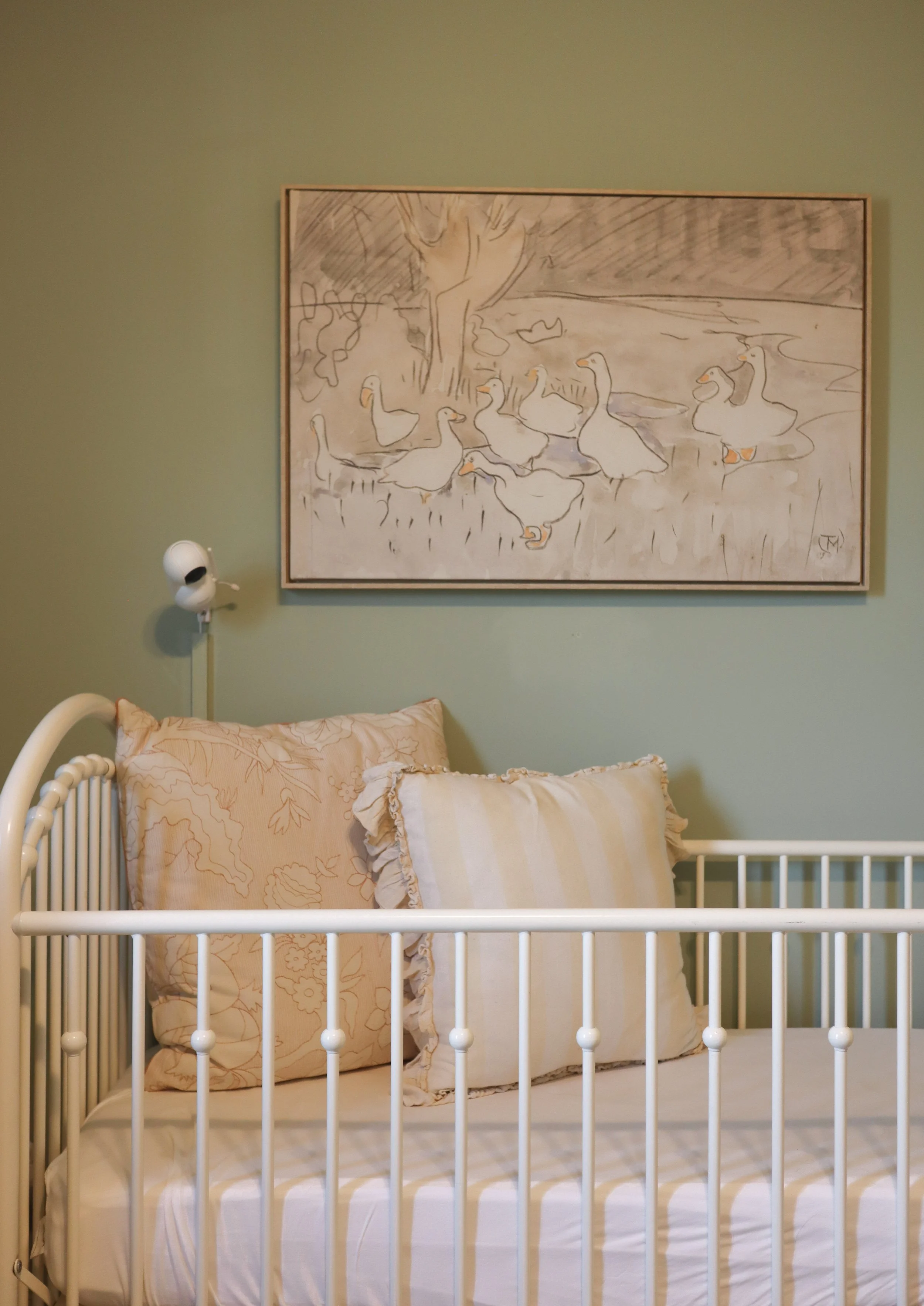 Soft Sage Nursery Wall with Goose Artwork