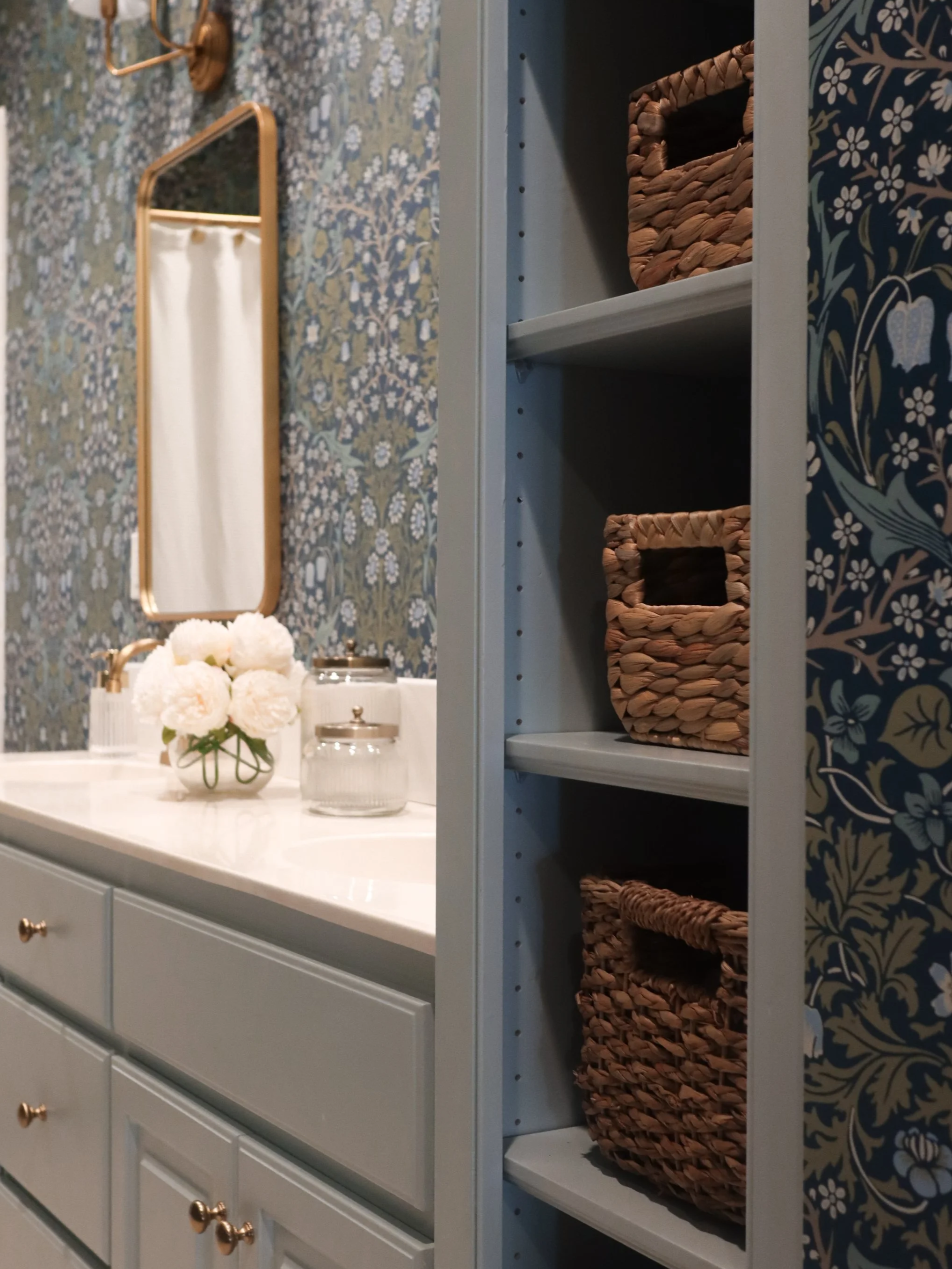 Wallpapered Bathroom with Timeless Pattern and Texture