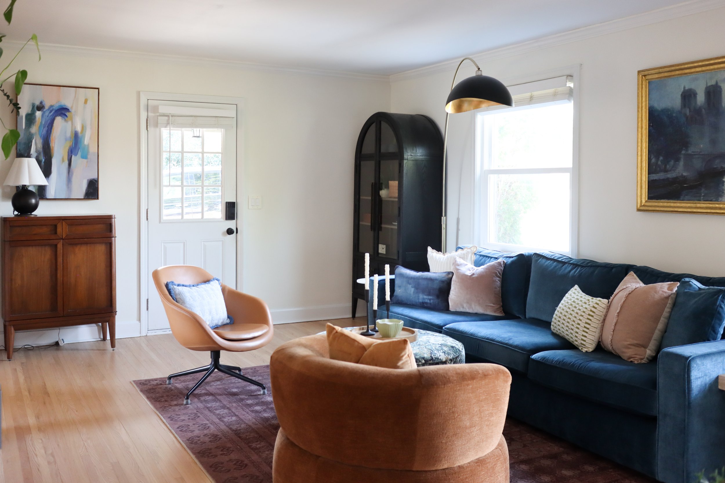 Layered texture living room seating area
