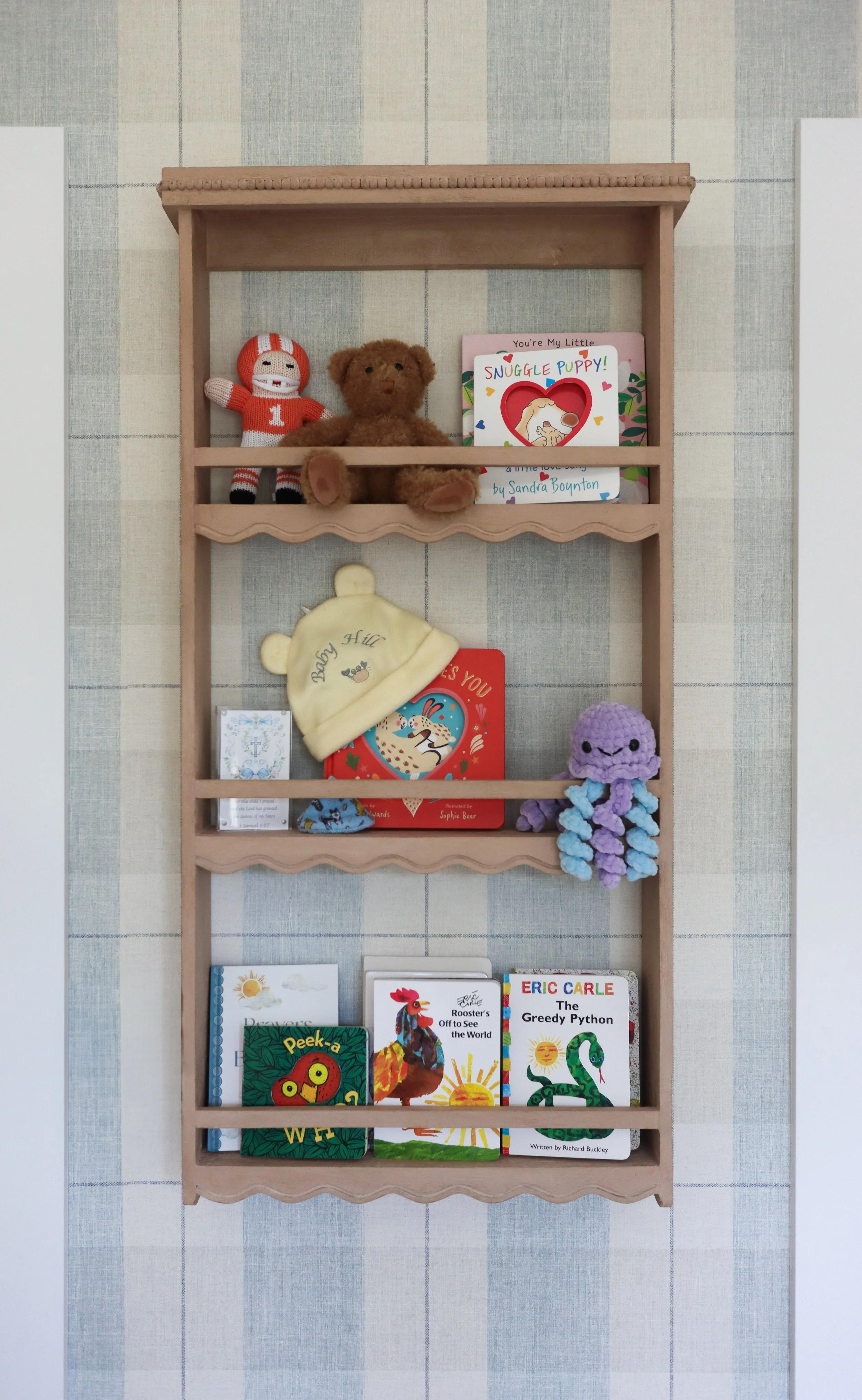 Wood Nursery Bookshelf Styling