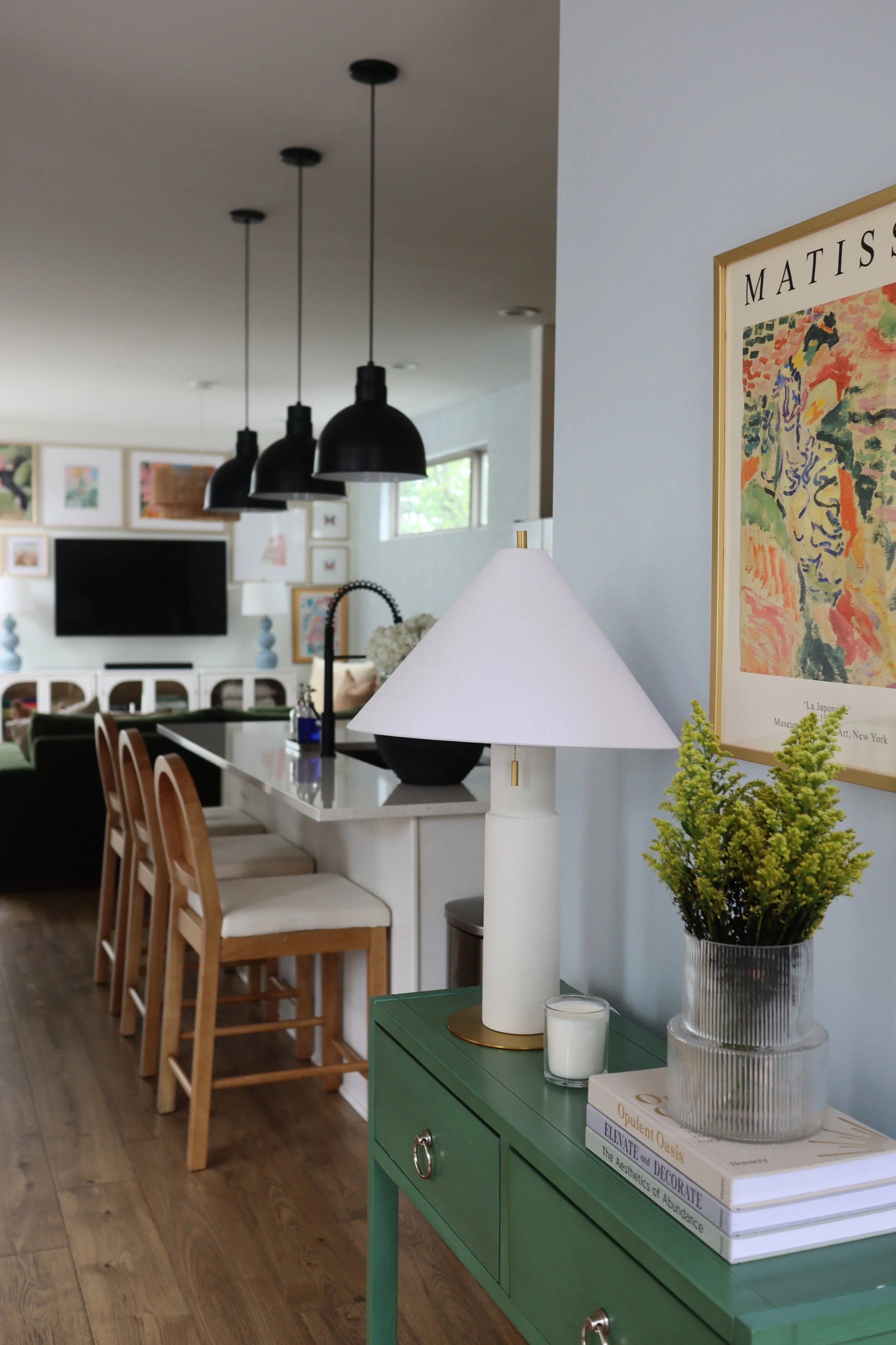 Modern and colorful kitchen and living room by Nashville interior designer