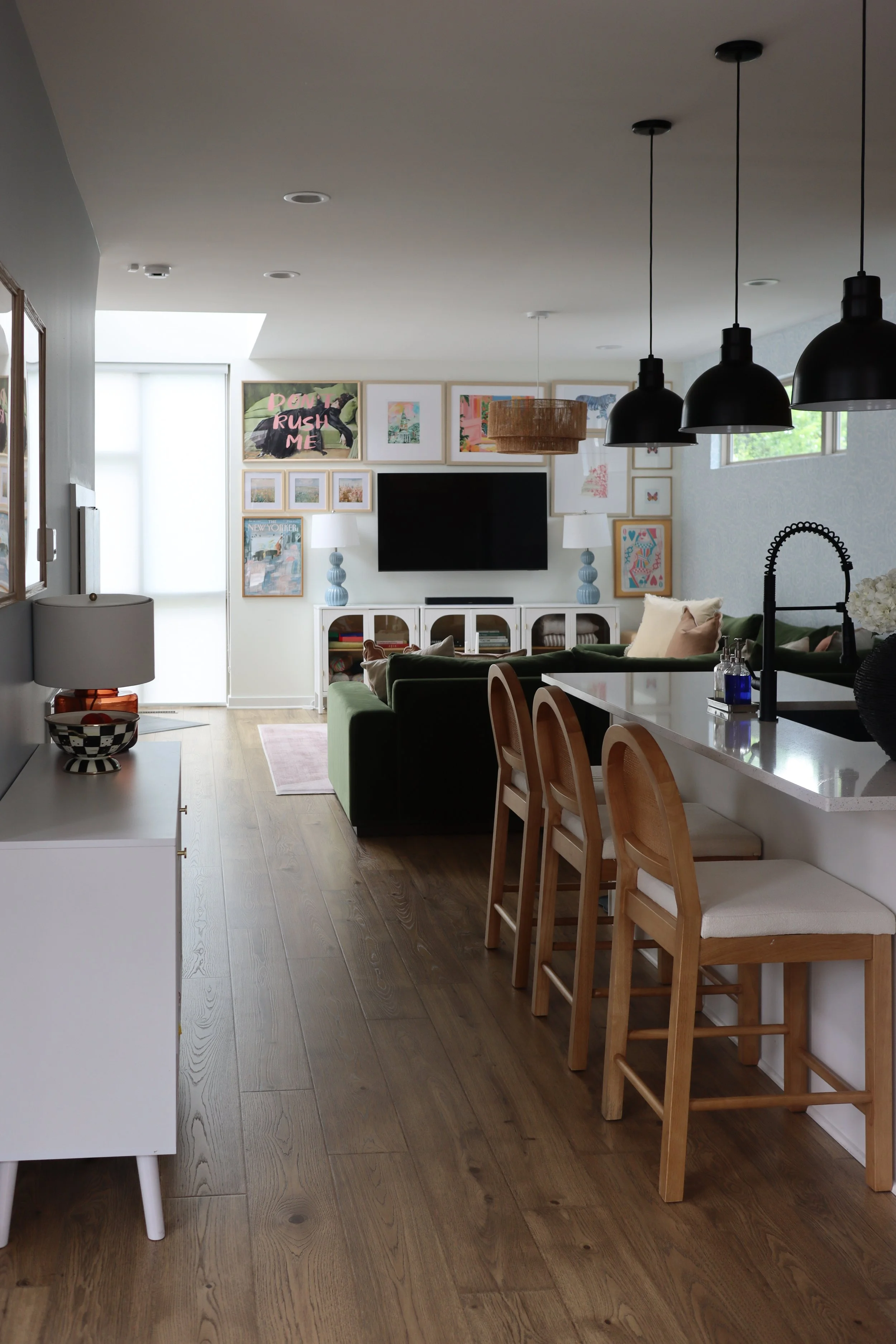 Vibrant and eclectic interior design project in a new build home. Featuring rich greens, playful pinks, and soft blues, this Nashville-area home reflects bold personality and modern charm.