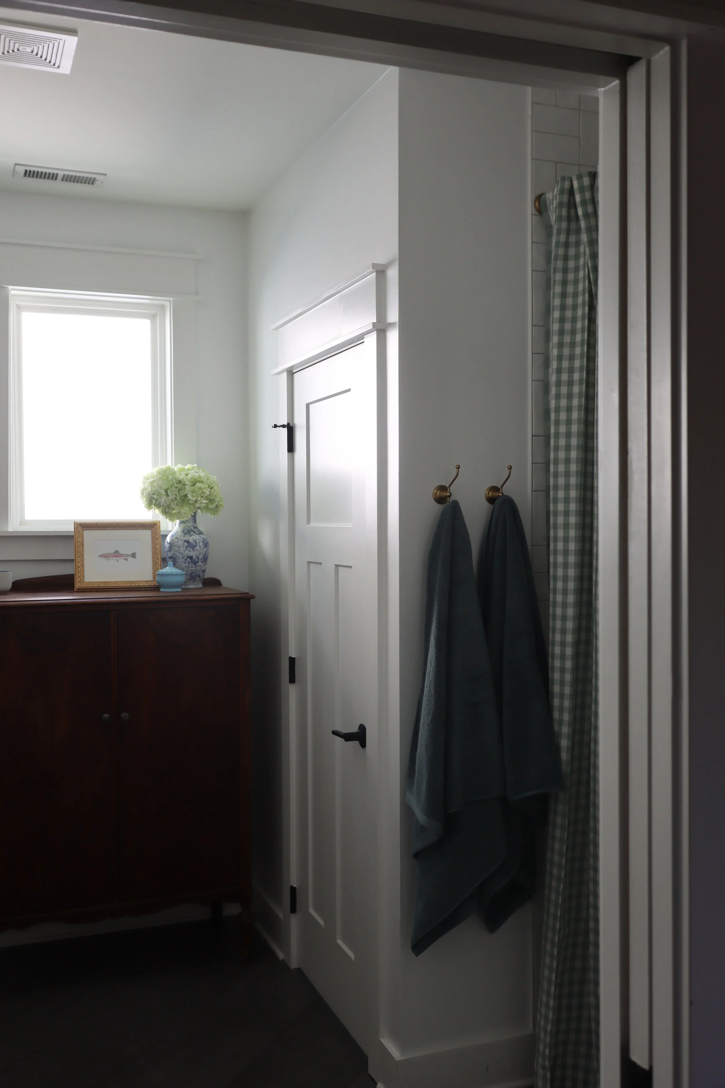 Jack and Jill Bathroom Redesign with Whimsical Eclectic Style - Blue Green and White