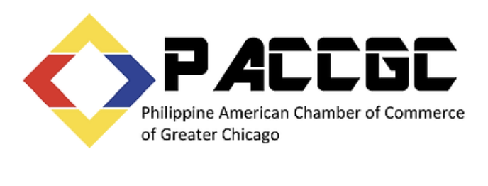 Logo of the Philippine American Chamber of Commerce of Greater Chicago (PACCG) with a diamond-shaped symbol in red, yellow, and blue, and the text 'PACCG' and 'Philippine American Chamber of Commerce of Greater Chicago'.