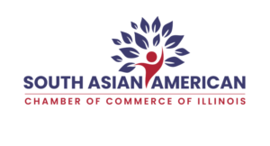 South Asian American Chamber of Commerce of Illinois logo with a stylized tree and a hand.