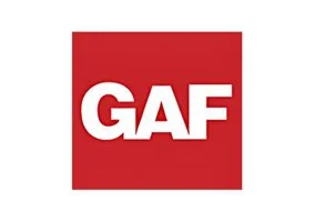 GAF logo with white letters on a red background