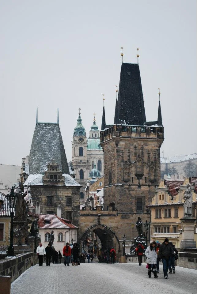 View from Charles Bridge on a snowy day